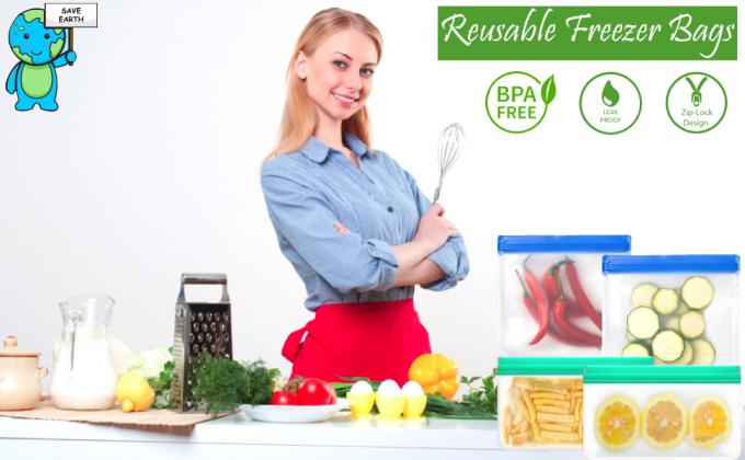 PEVA, Silicone, Opnieuw te gebruiken het Voedselzakken van de Opslag Resealable Diepvriezer, Container van de de Ritssluitings de Luchtdichte lunch van het Lekbewijs 7