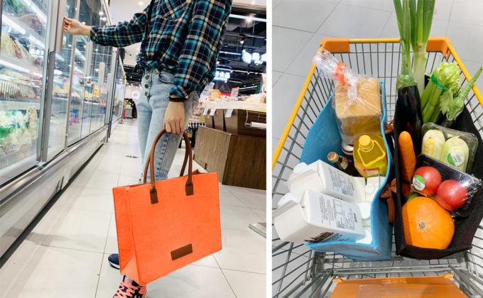 De kruidenierswinkel doet Opnieuw te gebruiken Eco-het Winkelen Grote Zakken in zakken Gemaakt door de Gevoelde Zakken van de Stoffenopbrengst Modieuze Reis Tote Bag Gray 5